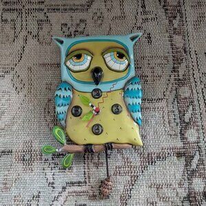 Handmade Whimsical Ceramic Owl Wall Clock by Allen Studios